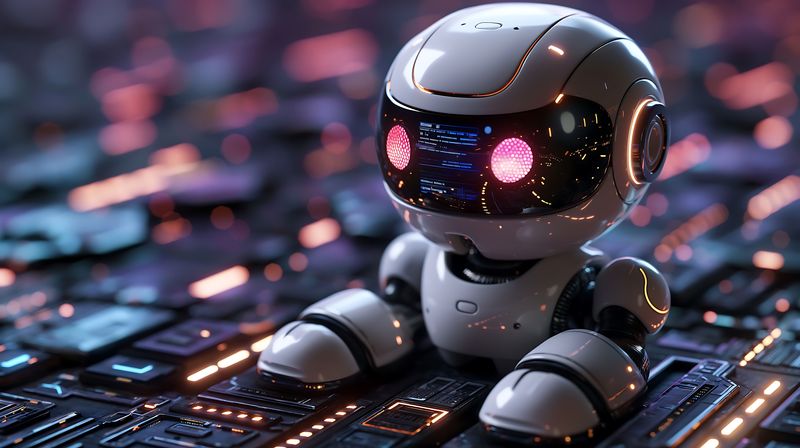 Ai robot in a futuristic high tech setting.