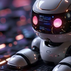 Ai robot in a futuristic high tech setting.