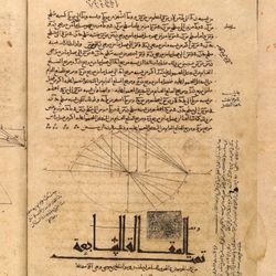 Two pages from the Conics of Apollonius, translated into Arabic in the 9th century, from the collection at the Bodleian Library, Oxford