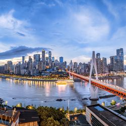 Aerial view of Chongqing skyline and river scenery in the early morning