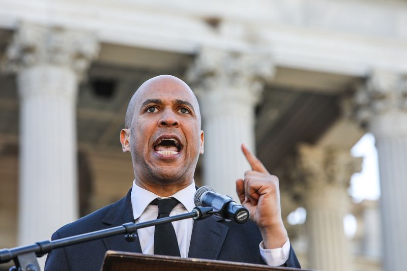 NJ Senator Cory Booker addresses a large crowd at the 19th annual King Day at the Dome Rally 