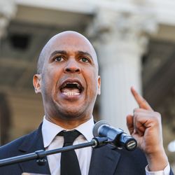NJ Senator Cory Booker addresses a large crowd at the 19th annual King Day at the Dome Rally 