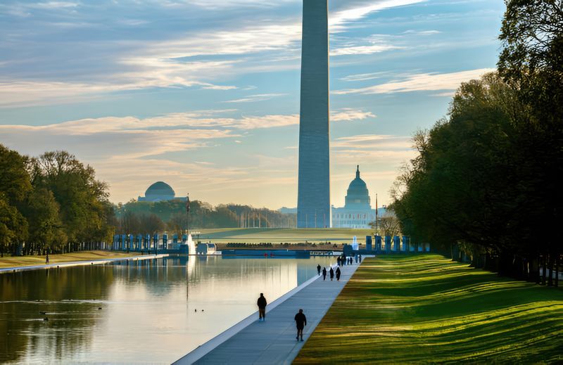Vibrant sunrise over the National Mall in Washington DC  