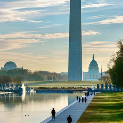 Vibrant sunrise over the National Mall in Washington DC  