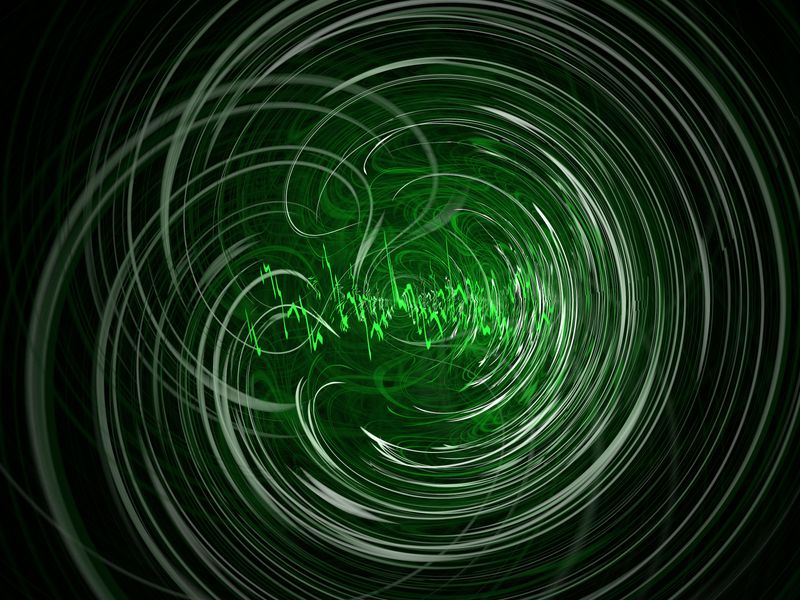 Digital illustration of green swirls on a black background