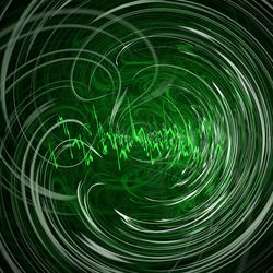 Digital illustration of green swirls on a black background