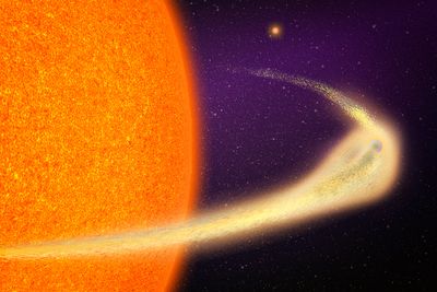 the drawing shown a star up close with a planet being pulled apart.
