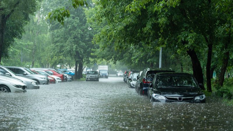 Cars on flooded street