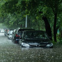 Cars on flooded street