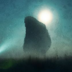 Giant silhouetted against the Moon