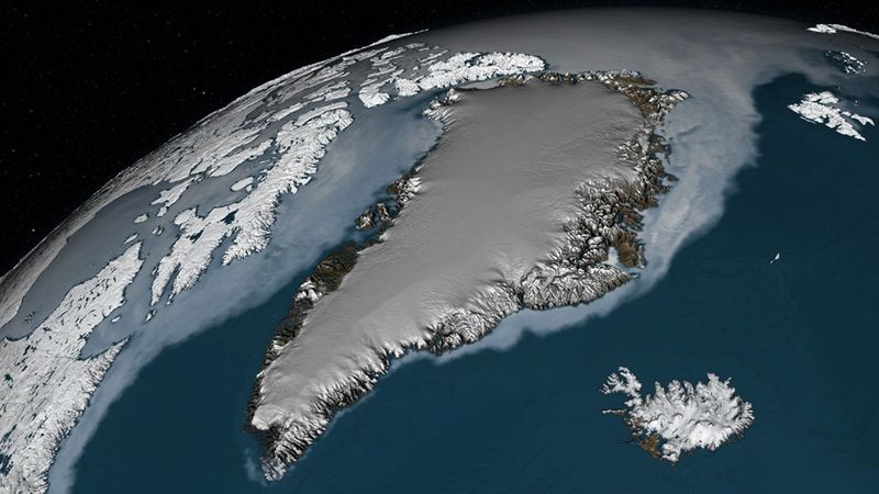 Data Visualization showing Greenland's ice sheet on Earth Globe.