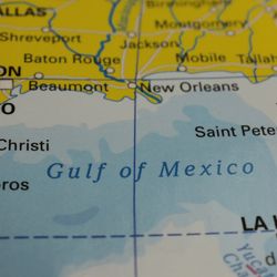 A globe map showing the gulf of mexico