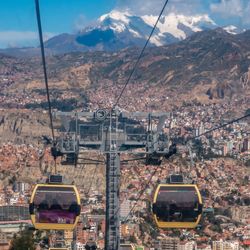 City view of La Paz in Bolivia showing the mountains and cable car