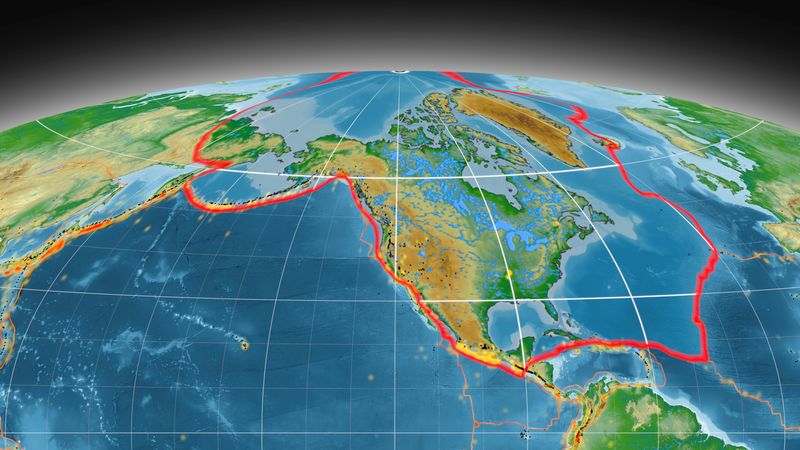 outline of the north american tectonic plate on a diagram of the top of the earth