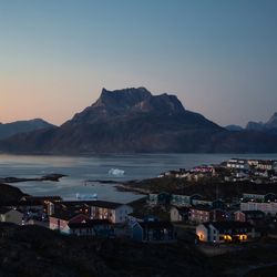 Sunsets over the capital of Nuuk in Greenland.