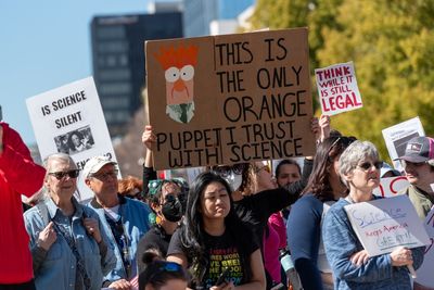 Sacramento, California, USA. March 7, 2025. Stand up for Science protest iin front of the capitol. Science advocates, and scientist carry signs protesting against government policies