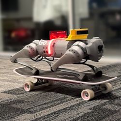 four little robots skateboarding on their lil tummies