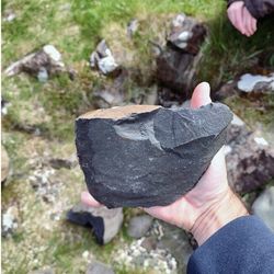 Examples of naturally produced sharp-edged basalt specimens (bottom row) found near Giant's causeway, Northern Ireland.