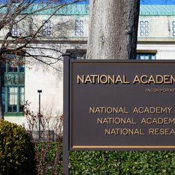 The sign outside national academy of sciences, national academy of engineering, national academy of medicine, national research council 