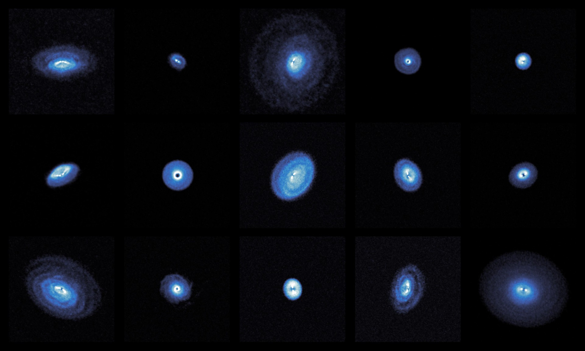 Image showing the size difference in protoplanetary discs. Image showing the size difference in protoplanetary discs.
