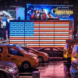 A winter storm batters Times Square in downtown New York City, USA.