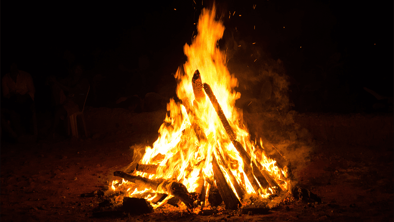 A lit bonfire.