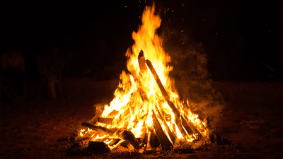 A lit bonfire.