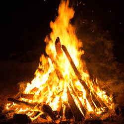 A lit bonfire.