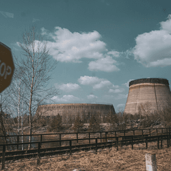 Chernobyl nuclear power plant cooling tower, abandoned city Pripyat, Chernobyl, Ukraine.