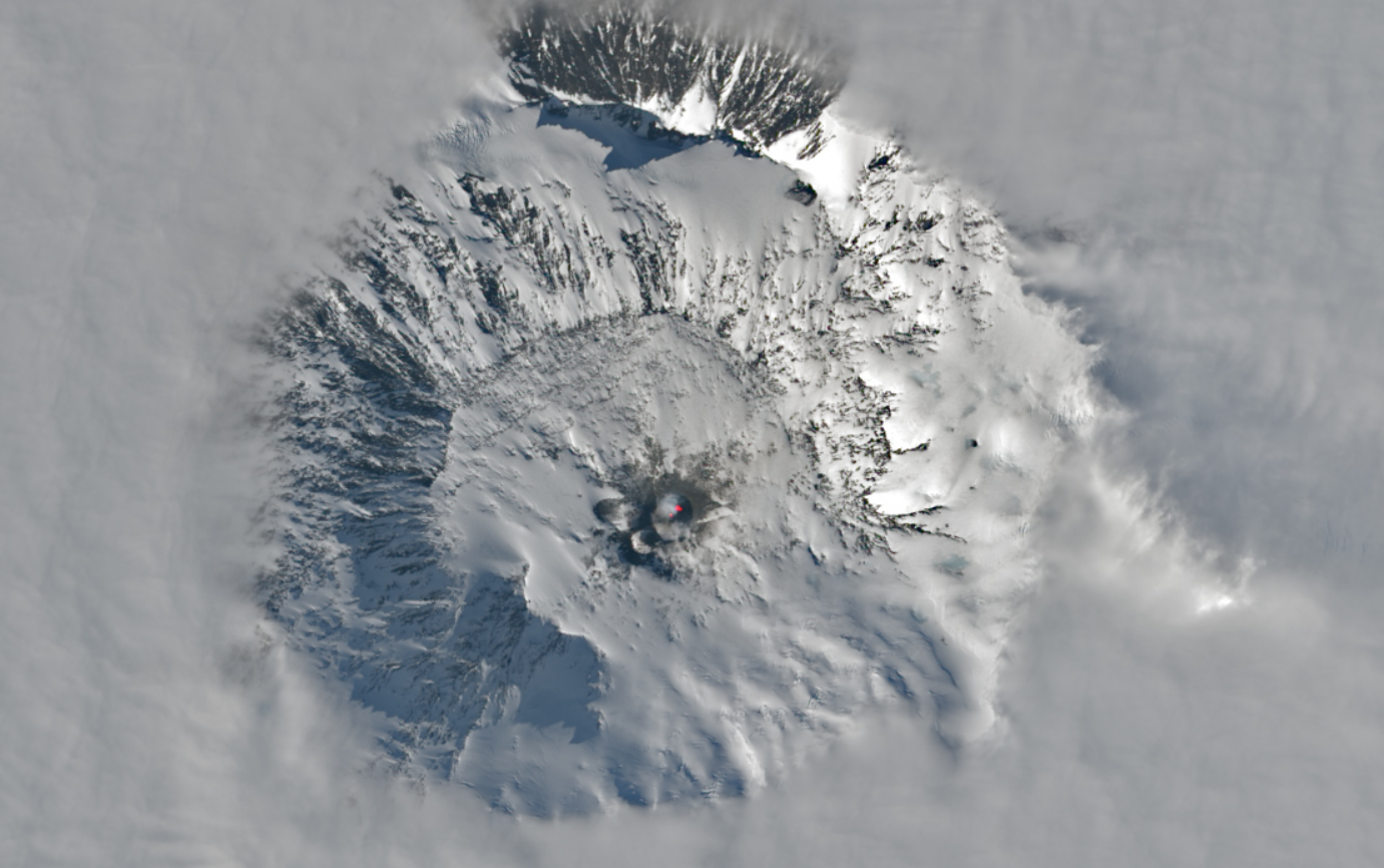 A satellite image of Mount Erebus breaking through the clouds of Antarctica on November 25, 2023. A satellite image of Mount Erebus breaking through the clouds of Antarctica on November 25, 2023.