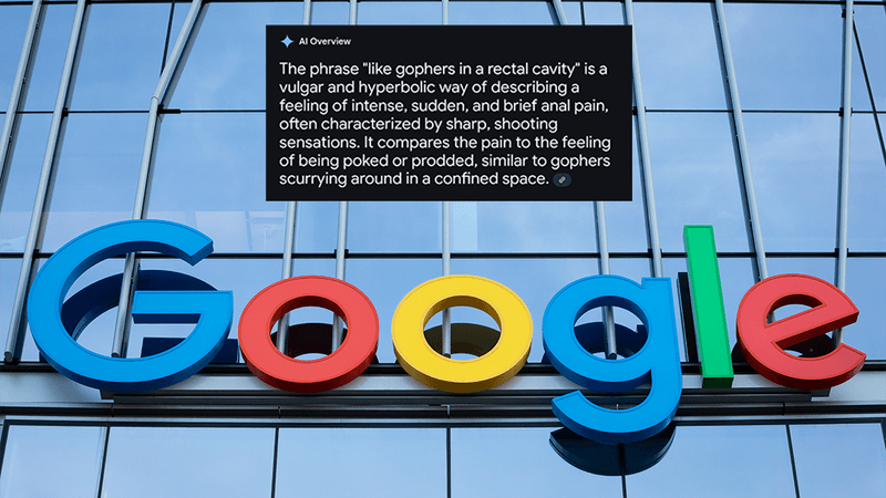 Google building, with an AI overview overlaid.