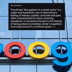 Google building, with an AI overview overlaid.