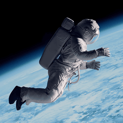 Astronaut floating above Earth (rendering).