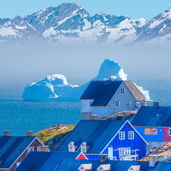 Greenland, covered in snow.
