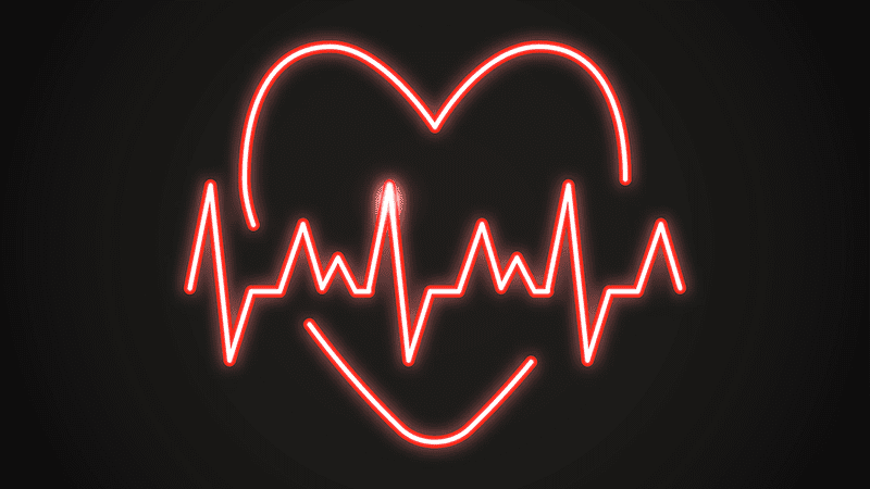 A cartoon heart, with a line indicating a heart rate above it.