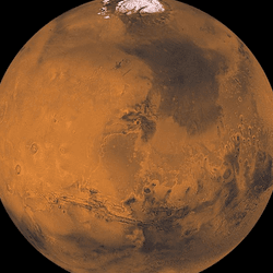Image of planet Mars in space.
