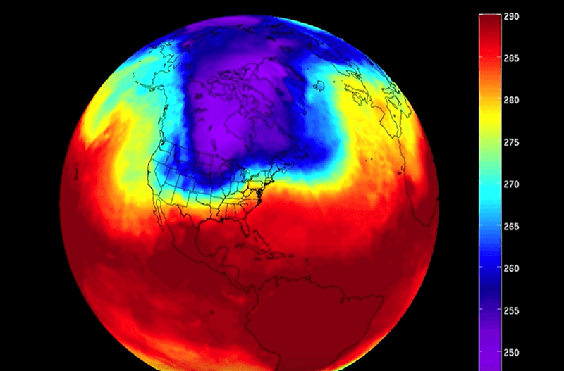 NASA's Aqua spacecraft documents the polar vortex during a major North American weather event in early 2014.