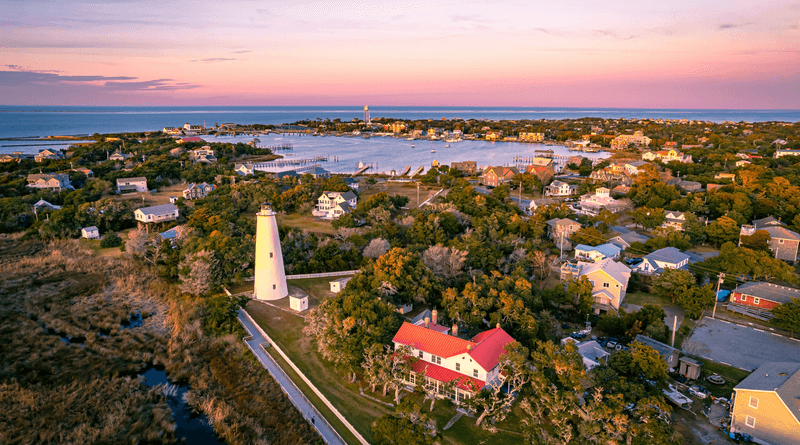 A view of the Ocracoke Lighthouse on Ocracoke Island, North Carolina. 