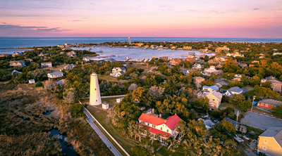 A view of the Ocracoke Lighthouse on Ocracoke Island, North Carolina. 