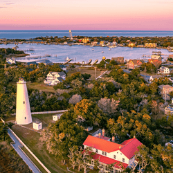 A view of the Ocracoke Lighthouse on Ocracoke Island, North Carolina. 