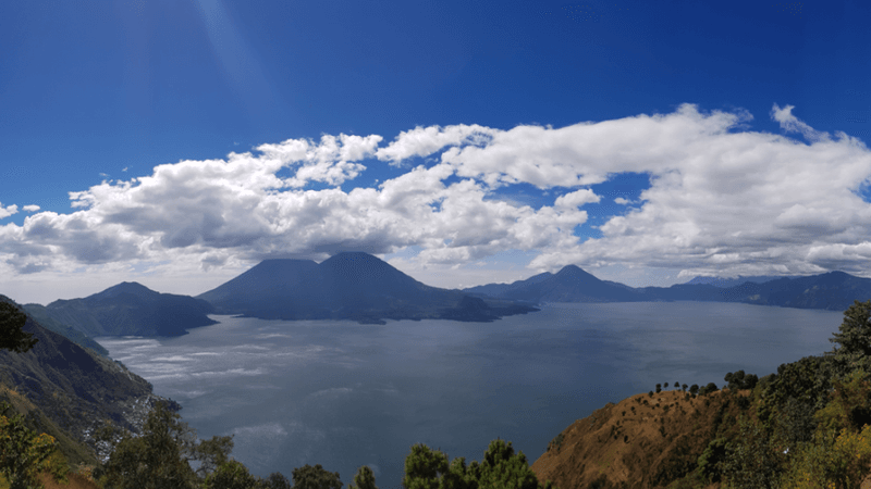 volcanoes against Lake Atitlan
