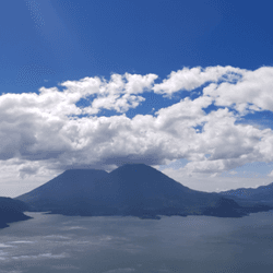 volcanoes against Lake Atitlan