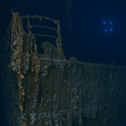 The bow of the Titanic shipwreck photographed in 2024.