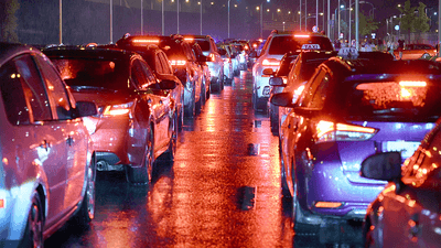 A traffic jam at night.