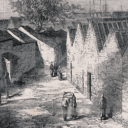 A woodcut engraving created in 1855 showing where people in Guangzhou were executed during the Taiping Rebellion.