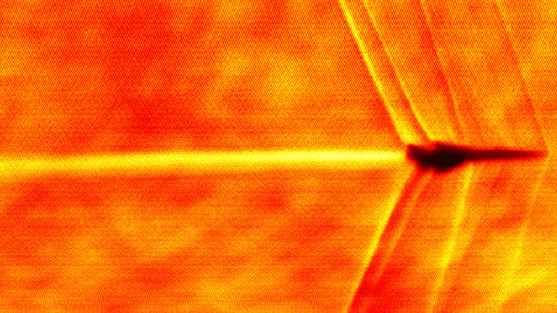 XB-1 jet breaking the sound barrier, captured with Schlieren photography.